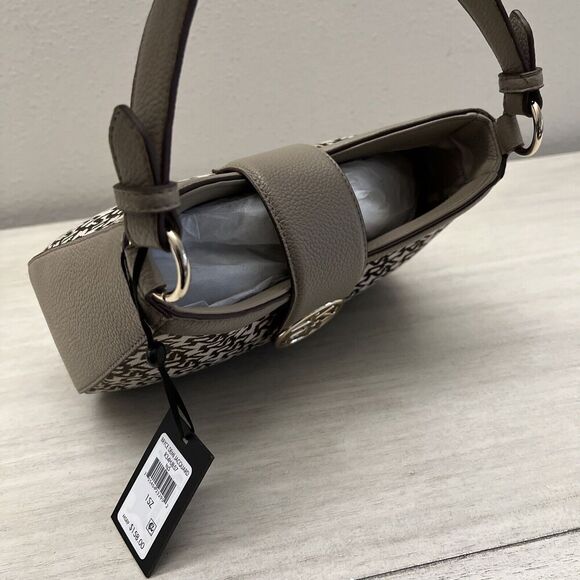 DKNY Bryce Demi Jacquard Monogram Logo Shoulder Bag Brown Beige Taupe - Picture 9 of 9